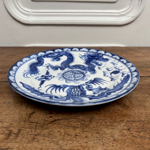 Assiette bleu et blanc Chine décor de dragon XIXe M3988