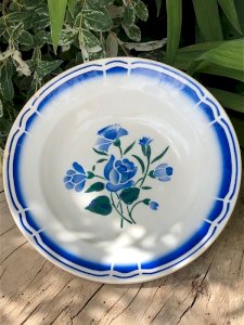 Old Badonviller deep plate with blue flower patterns