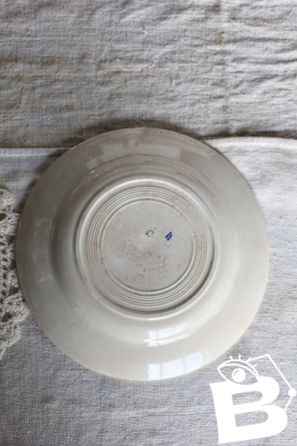 Assiette creuse ancienne faïence de Gien - Décor fleuri rouge et bleu