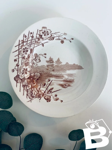 Assiette creuse ancienne Terre de Fer – Boch Frères, modèle Cotage
