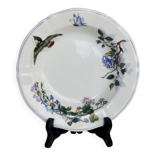 Assiette creuse porcelaine de Gien série LOiseau poète