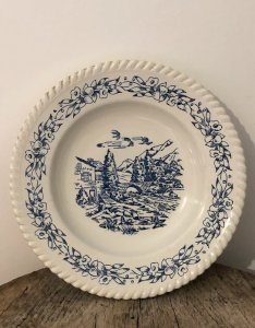 Vintage white and blue deep plate