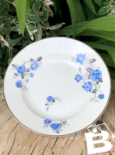Assiette creuse vintage en porcelaine motifs fleurs bleues