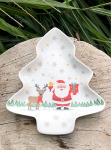 Christmas plate shaped like a Christmas tree in New Bone China.
