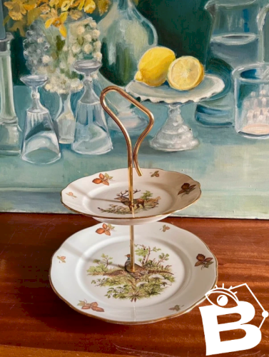 Assiette de présentation Cerf et Faisan en porcelaine