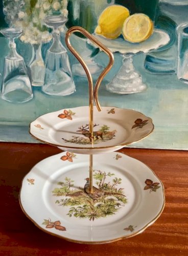 Assiette de présentation Cerf et Faisan en porcelaine