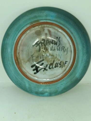 Assiette décorative en faïence peinte et émaillée de fleurs fait main signé  Francis à Vallauris