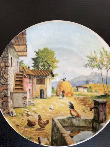 assiette décorative en  porcelaine "cour de ferme" P Dilanipa Limoges France