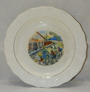DESSERT PLATE CERAMIC MOULIN DES LOUPS HAMAGE ANCIENT OCTOBER