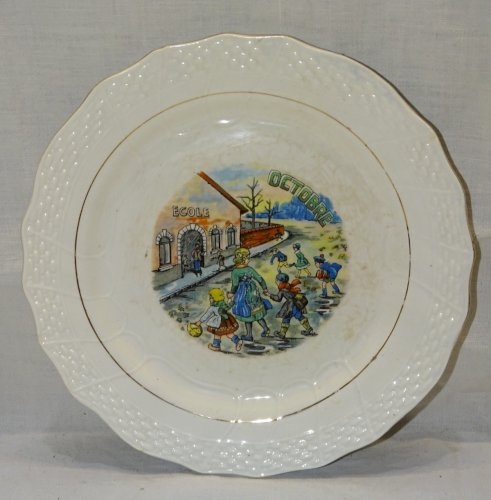 -ASSIETTE DESSERT CERAMIQUE MOULIN DES LOUPS HAMAGE ANCIENNE MOIS D'OCTOBRE    D
