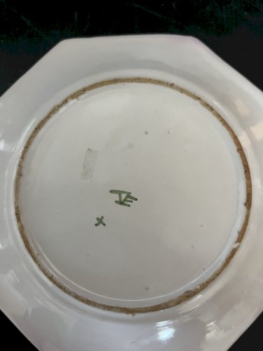 Assiette exagonale oiseaux bleu Emile Tessier Malicorne faience Sarthe