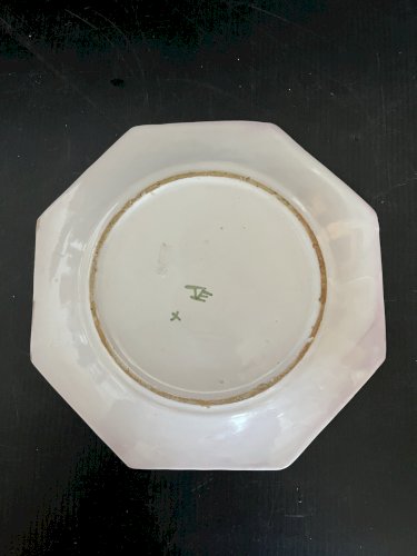 Assiette exagonale oiseaux bleu Emile Tessier Malicorne faience Sarthe