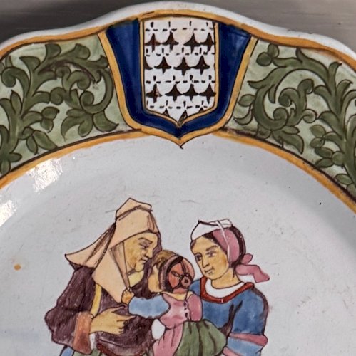 Assiette festonnée Porquier-Beau décor Rosporden et Pont-l'Abbé M3693