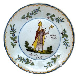 Plate Nevers 1766 earthenware with the patronymic Claude Laurent 18th century ancient rare