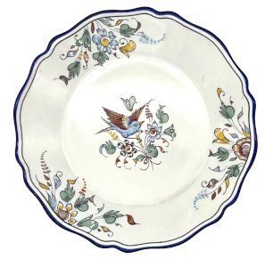 Nevers plate faience 19th century decoration bird flowers old blue manganese antique