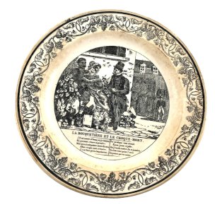 Assiette parlante 1828 – Creil & Montereau – “La Bouquetière & le Croque-Mort” –