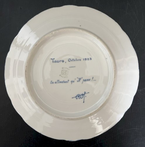 Assiette parlante porcelaine Tours 1923   Chanson Ancienne humour peintre