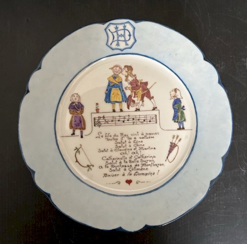 Assiette parlante porcelaine Tours 1923   Chanson Ancienne humour peintre