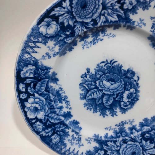 Assiette plate ancienne Boch frères Keramis BFK, modèle Jardinière, XIXème siècle