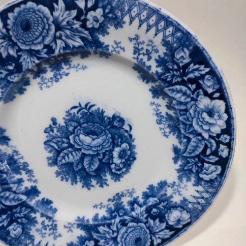 Assiette plate ancienne Boch frères Keramis BFK, modèle Jardinière, XIXème siècle