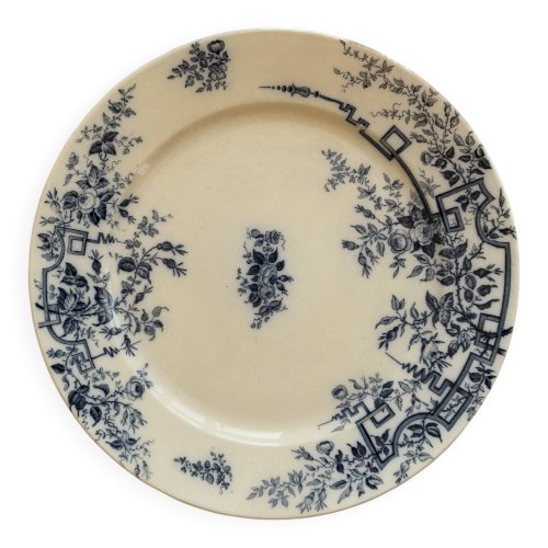 Assiette plate ancienne terre de fer - Badonviller modèle Roses