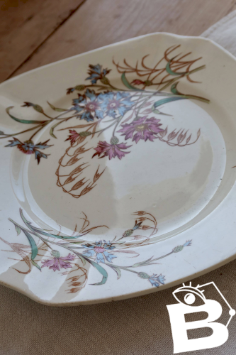 Assiette plate ancienne terre de fer Lunéville modèle Bleuet