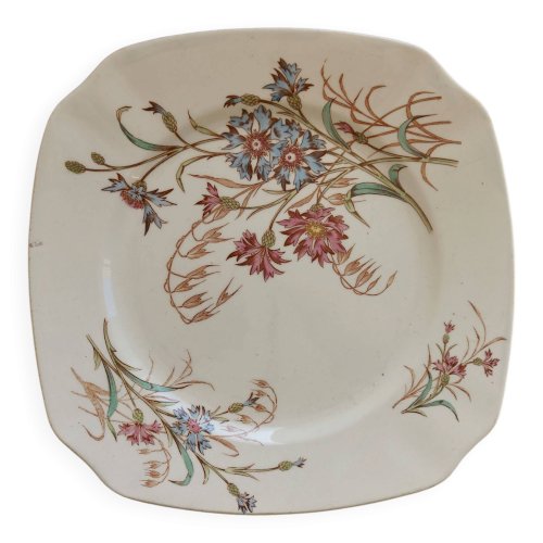 Assiette plate ancienne terre de fer Lunéville modèle Bleuet