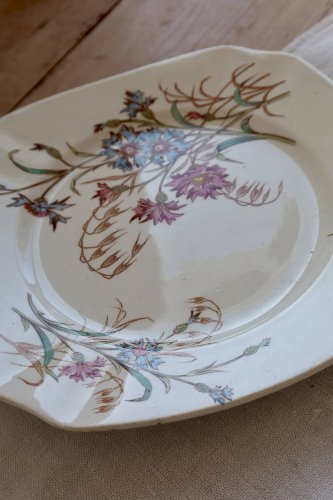 Assiette plate ancienne terre de fer Lunéville modèle Bleuet