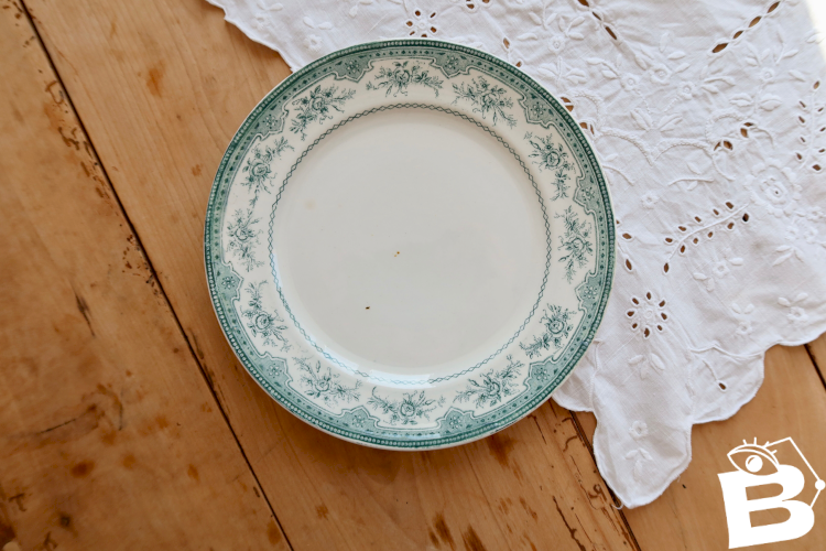 Assiette plate ancienne terre de fer Onnaing modèle Roses Mousses
