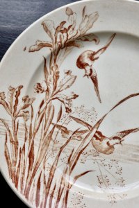 Old flat plate ironstone Samaritaine decorated with Water Lily