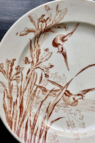 Assiette plate ancienne terre de fer Samaritaine décor Nénuphar