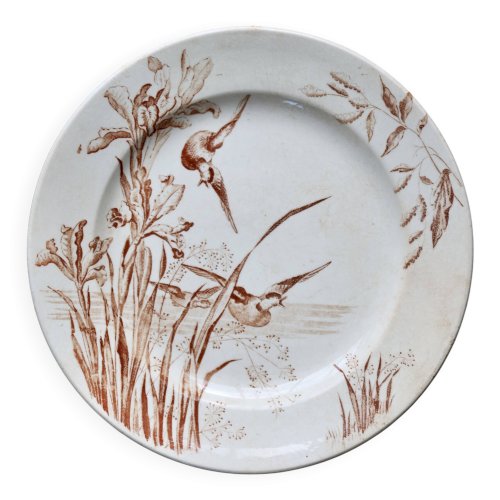 Assiette plate ancienne terre de fer Samaritaine décor Nénuphar