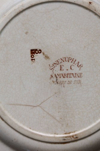 Assiette plate ancienne terre de fer Samaritaine décor Nénuphar