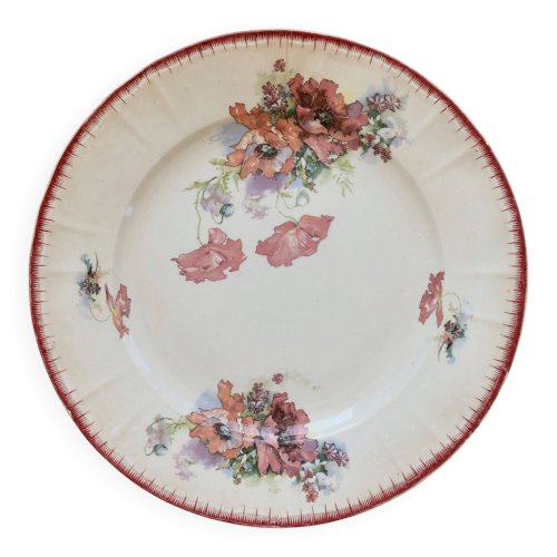 Assiette plate en terre de fer polychrome Saint-Amand et Hamage modèle Pavots