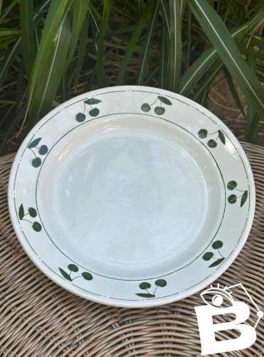 Assiette plate rétro vintage motifs cerises vertes
