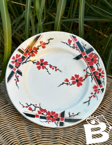Assiette plate rétro vintage Moulin des Loups modèle Hanoï