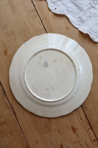Assiette plate terre de fer Onnaing - Décor végétal bleu