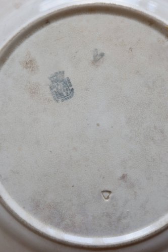 Assiette plate terre de fer Onnaing - Décor végétal bleu