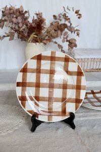 Vintage flat plate earthenware - Brown Tablecloth model - Moulin des Loups