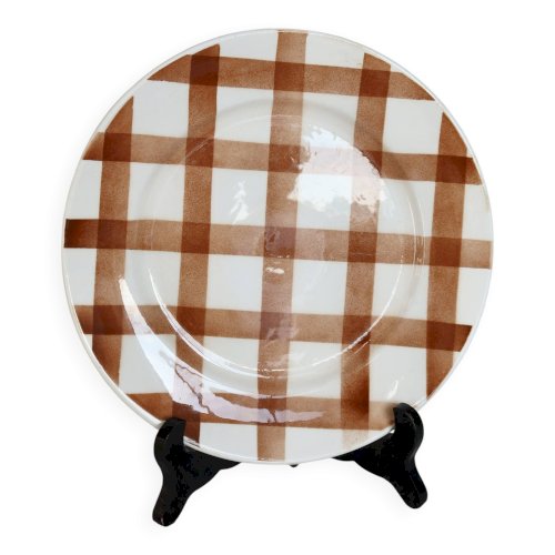 Assiette plate vintage faïence -  modèle Nappe marron - Moulin des Loups