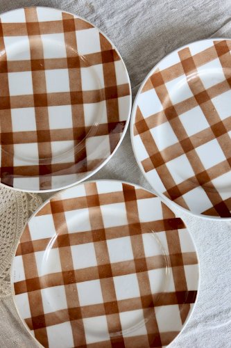 Assiette plate vintage faïence -  modèle Nappe marron - Moulin des Loups