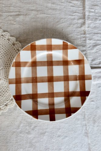 Assiette plate vintage faïence -  modèle Nappe marron - Moulin des Loups