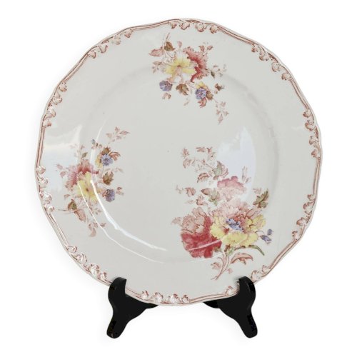 Assiette plate vintage terre de fer polychrome Bisto England - Modèle Anson