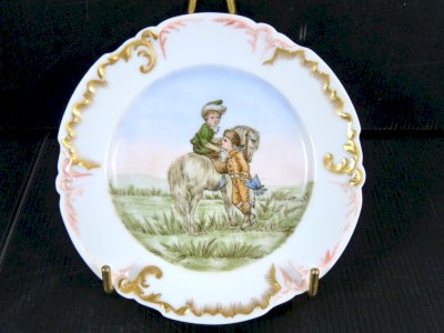 Limoges Porcelain Plate Jean Pouyat c. 1920 Decorated with a Gallant Scene Painted