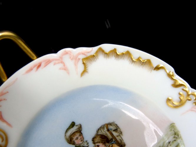 Assiette Porcelaine Limoges Jean Pouyat cca 1920 Décor Scène Galante Peint