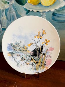 Polychrome hen plate, Ironstone