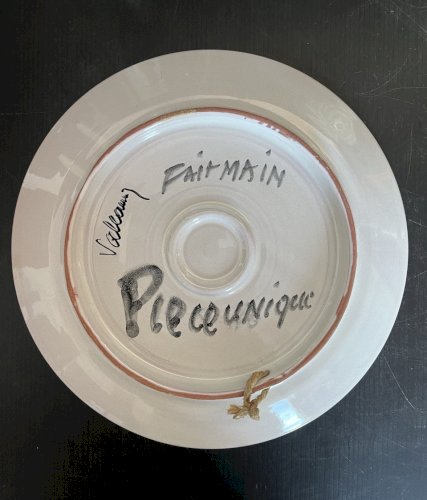 assiette Vallauris avec décor de fleurs vintage déco fait main piece unique