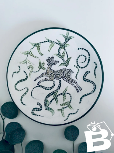 Assiette Vintage - années 50 - Décor Mosaïque Biche au Galop