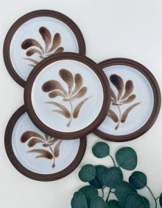 Vintage 1970s Dessert Plates Hand-Painted Flower