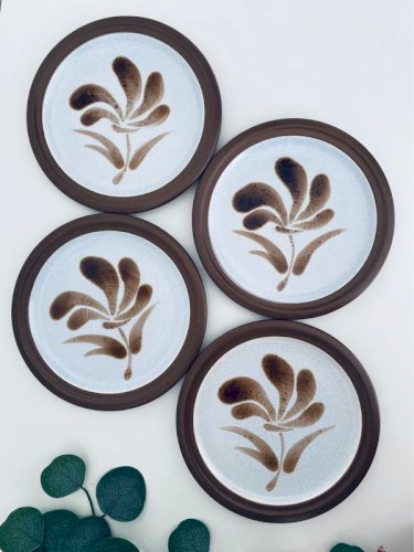 Assiettes à Dessert Vintage Années 70 Fleur Peinte Main